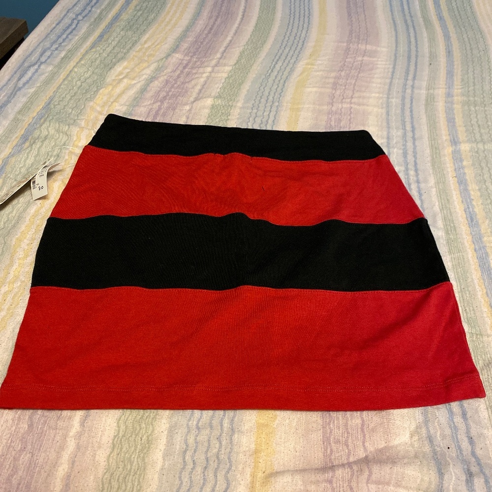 Red and Black striped mini skirt